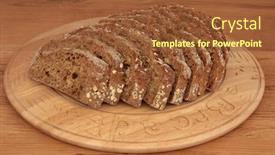  Presentation with mass - Beautiful slide set featuring soda bread loaf in slices on a carved wooden beech bread board over oak wood mass produced bread board backdrop and a tawny brown colored foreground