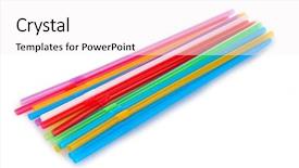  Presentation with half white and half bright coloured - PPT theme enhanced with soda fountain - bright straws isolated on white background and a  colored foreground