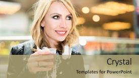  Presentation with role play woman and man - PPT layouts with soda shop - woman drinking tea background and a  colored foreground