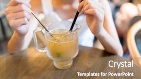  Presentation with tea - Beautiful slide deck featuring soda shop - woman enjoy iced juicy tea backdrop and a  colored foreground