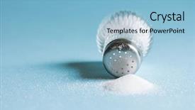  Presentation with salt - Presentation consisting of sodium - spilled salt and saltshaker background and a light blue colored foreground