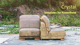  Presentation with abandoned - Slides featuring sofa-abandoned-with-the-grass background and a tawny brown colored foreground