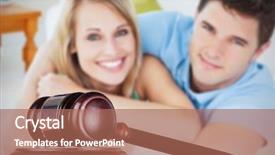  Presentation with smiling paramedic sitting in ambulance - Slides featuring sofa against hammer and gavel background and a  colored foreground