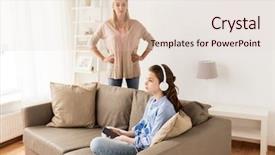  Presentation with angry people - Amazing PPT theme having sofa and angry mother backdrop and a lemonade colored foreground