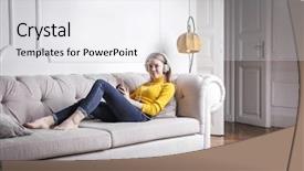  Presentation with free music - Cool new slide deck with sofa and listening to music backdrop and a  colored foreground