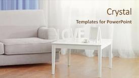  Presentation with curtains - Audience pleasing PPT layouts consisting of sofa and little table with home decor in the room in front of the window with curtains backdrop and a cream colored foreground