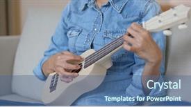  Presentation with ukulele - Slide deck featuring sofa and play with ukulele background and a ocean colored foreground