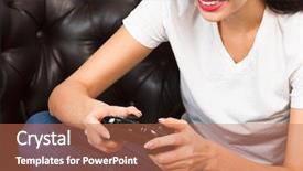  Presentation with brown leather - Presentation design having sofa and playing a video background and a  colored foreground