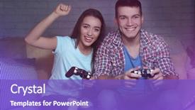  Presentation with video game - Amazing slide deck having sofa and playing video game backdrop and a violet colored foreground