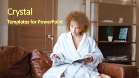  Presentation with female - Colorful presentation theme enhanced with sofa and reading fashion magazine backdrop and a tawny brown colored foreground