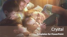  Presentation with happy kids - Cool new slide set with sofa and using tablet backdrop and a violet colored foreground