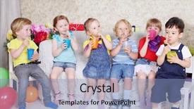  Presentation with happy korean kids - Beautiful presentation theme featuring sofa at funny children party backdrop and a light blue colored foreground