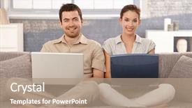  Presentation with internet of things home automation - PPT theme having sofa at home browsing internet background and a coral colored foreground