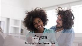  Presentation with children multiethnic - PPT theme with sofa at home drinking coffe background and a light gray colored foreground