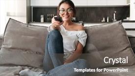  Presentation with home security camera - Amazing slide deck having sofa at home looking camera backdrop and a gray colored foreground