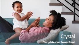  Presentation with mother baby - PPT layouts enhanced with sofa at home playing clapping background and a ocean colored foreground