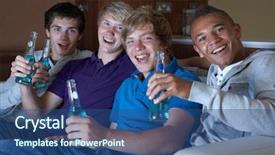  Presentation with drinking alcohol - Colorful PPT theme enhanced with group of teenage boys sitting backdrop and a ocean colored foreground