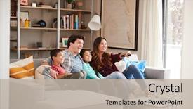  Presentation with television watching - Theme consisting of sofa at home watching television background and a mint green colored foreground