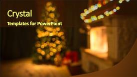  Presentation with christmas tree - Beautiful PPT theme featuring sofa fireplace and decorated christmas backdrop and a wine colored foreground