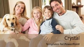  Presentation with animal - Beautiful slides featuring happy young family sitting backdrop and a coral colored foreground
