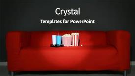  Presentation with cinema - Audience pleasing PPT theme consisting of sofa in home cinema movie backdrop and a dark gray colored foreground