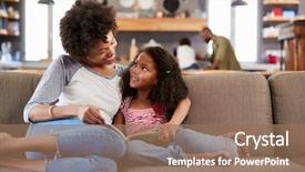  Presentation with lounge - Theme featuring sofa in lounge reading background and a coral colored foreground