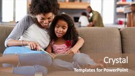  Presentation with lounge - Amazing PPT theme having sofa in lounge reading backdrop and a coral colored foreground