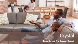  Presentation with television watching - Presentation theme with sofa in lounge watching television background and a violet colored foreground