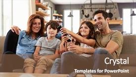  Presentation with television watching - Audience pleasing slides consisting of sofa in open plan backdrop and a tawny brown colored foreground