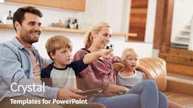  Presentation with lounge - Colorful PPT theme enhanced with sofa in open plan backdrop and a  colored foreground