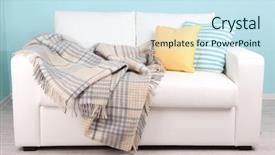  Presentation with room - PPT theme having sofa in room on blue background and a cool aqua colored foreground