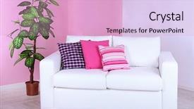  Presentation with pink white - Amazing PPT theme having sofa in room on pink backdrop and a lemonade colored foreground