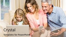  Presentation with laptop screen frame - PPT theme consisting of sofa looking at laptop screen background and a  colored foreground