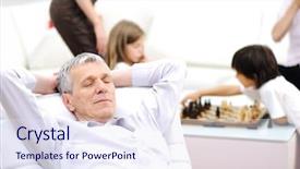  Presentation with man relaxing on massage table - PPT layouts featuring sofa taking a nap family background and a sky blue colored foreground