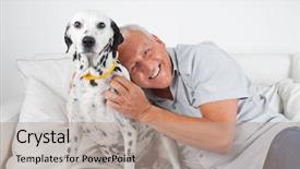  Presentation with pet - PPT theme enhanced with sofa with his pet dog background and a coral colored foreground