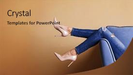  Presentation with fashion shoes - PPT theme featuring sofa with stylish shoes background and a coral colored foreground