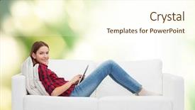  Presentation with teenage girl - Audience pleasing presentation theme consisting of comutication - home leisure technology and happiness backdrop and a cream colored foreground