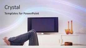  Presentation with low income housing - Cool new PPT theme with sofa with television in contemporary backdrop and a light blue colored foreground