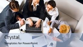  Presentation with round table - Beautiful PPT theme featuring sofas at the round table backdrop and a light blue colored foreground