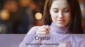  Presentation with recipe chocolate cafe - Audience pleasing slides consisting of sofisticated food - beautiful woman eating chocolate cake backdrop and a light blue colored foreground