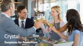  Presentation with restaurant toasting - PPT theme with sofisticated food - business colleagues toasting beer glasses background and a ocean colored foreground