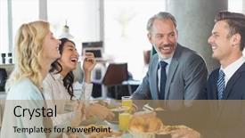  Presentation with people - PPT layouts consisting of sofisticated food - business people interacting with each background and a coral colored foreground