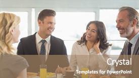  Presentation with people - Cool new slides with sofisticated food - business people interacting with eachother backdrop and a coral colored foreground