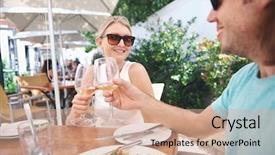  Presentation with lunch - Beautiful PPT layouts featuring sofisticated food - couple drinking white wine backdrop and a coral colored foreground