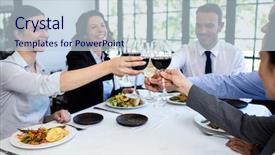  Presentation with restaurant toasting - Cool new presentation with sofisticated food - group of businesspeople toasting wine backdrop and a lemonade colored foreground