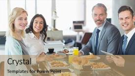  Presentation with people - Audience pleasing theme consisting of sofisticated food - portrait of business people having backdrop and a coral colored foreground