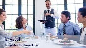  Presentation with restaurant waiter - Presentation design with sofisticated food - waiter serving water background and a light blue colored foreground