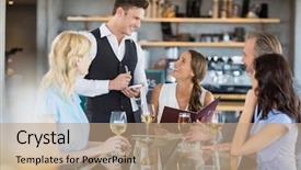  Presentation with restaurant waiter - Audience pleasing PPT layouts consisting of sofisticated food - waiter taking the order backdrop and a coral colored foreground