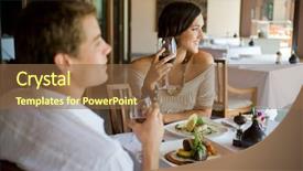  Presentation with dinner - Presentation theme enhanced with sofisticated food - young couple having dinner background and a tawny brown colored foreground