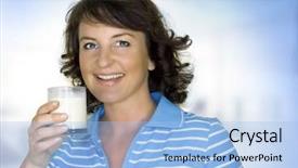  Presentation with milk - PPT theme consisting of soft drinks teeth - young woman with a glass background and a light blue colored foreground
